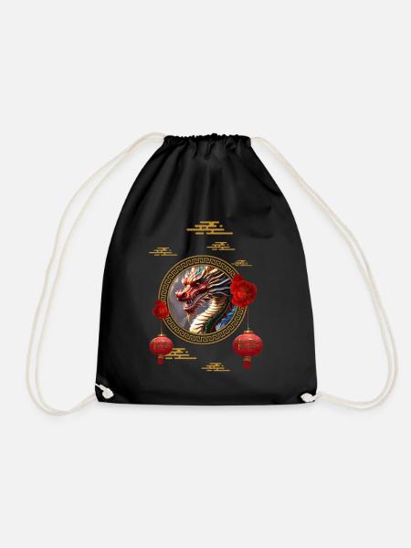 Happy New Year of the Chinese Dragon - Drawstring Bag - black