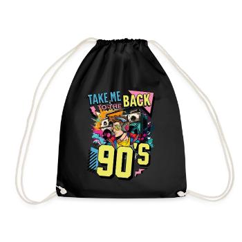90s 90s Music Ghetto Blaster Headphones Party - Drawstring Bag - black - Front
