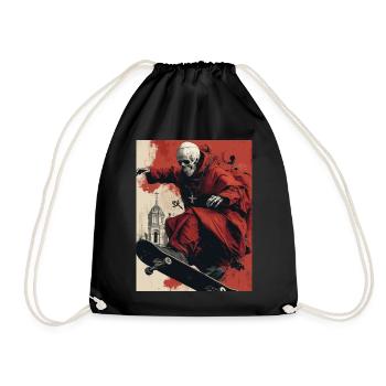 Creepy Pope - Skull, Skelett, Totenkopf, Skater - Turnbeutel - Schwarz - Vorne