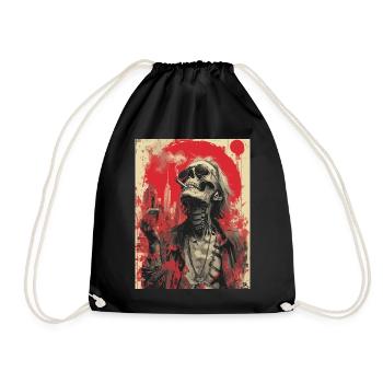 Smoking Skull, Totenkopf mit Zigarette - Turnbeutel - Schwarz - Vorne