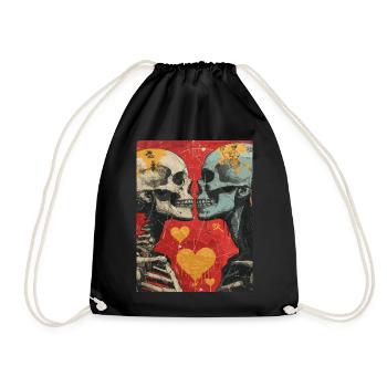 French Kiss - Skull, Skelett, Totenkopf - Turnbeutel - Schwarz - Vorne