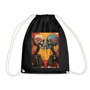 French Kiss - Skull, Skelett, Totenkopf - Turnbeutel - Schwarz - Vorne