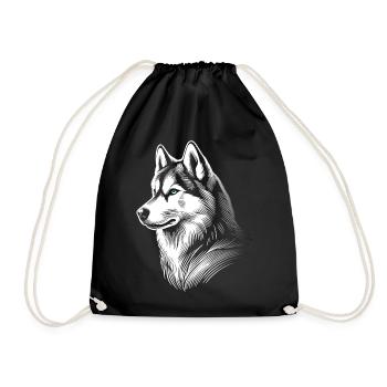 Husky head, black white, dog sled - Drawstring Bag - black - Front
