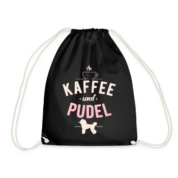Kaffee und Pudel Hunde Spruch - Turnbeutel - Schwarz - Vorne