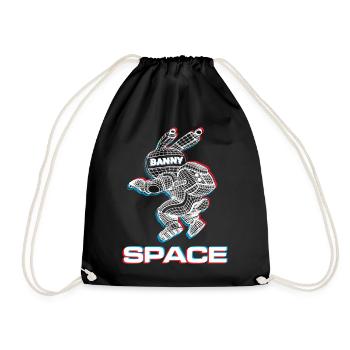 Abstract Space Bunny with 3D Effect - Drawstring Bag - black - Front