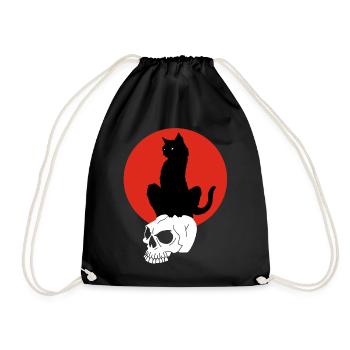 Schwarze Katze und Rote Sonne - Turnbeutel - Schwarz - Vorne