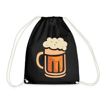 Beer Mug with Foam – Funny Cartoon Design - Drawstring Bag - black - Front