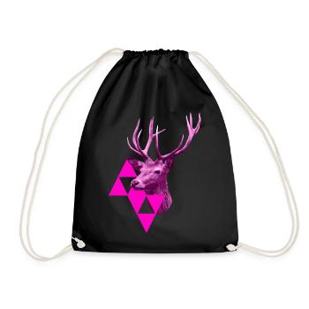 pinker Hirsch - Turnbeutel - Schwarz - Vorne