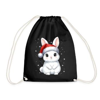 Weihnachten Niedliches Weihnachtshäschen  - Turnbeutel - Schwarz - Vorne