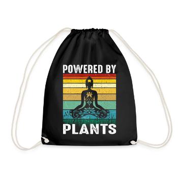 Vegan Yoga Retro Design – Powered by Plants - Drawstring Bag - black - Front