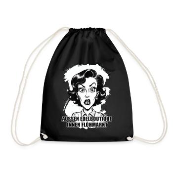 High-end boutique on the outside, flea market character on the inside - Drawstring Bag - black - Front