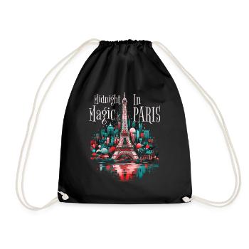 Paris Eiffel Tower France City Skyline Night - Drawstring Bag - black - Front