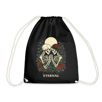 Eternal – Dark Love Skeleton Design in Gothic Style - Drawstring Bag - black - Front