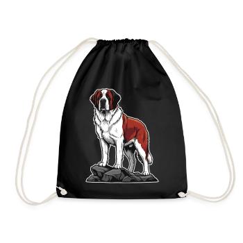 Saint Bernard Dog on Rock Portrait Rescuer - Drawstring Bag - black - Front