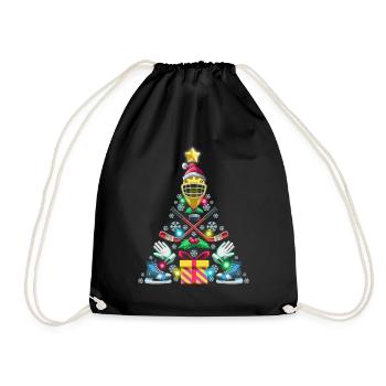 Ice Hockey Christmas Ugly Christmas Ornament Tree - Drawstring Bag - black - Front