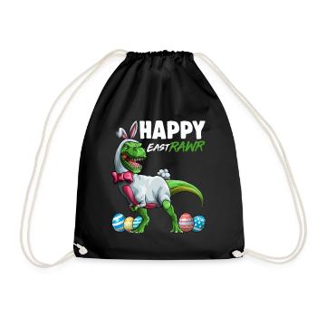 Happy Eastrawr T Rex Dinosaur Easter Bunny Gift - Drawstring Bag - black - Front