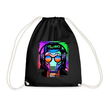 Psychedelic / Techno / Minimal Head Design - Turnbeutel - Schwarz - Vorne