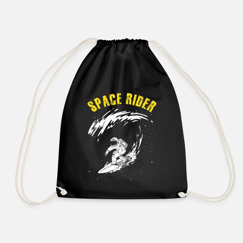 Surfing Astronaut Space Rider Surfer - Drawstring Bag - black