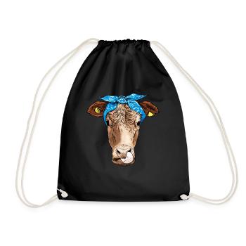 Hipster cow animal - Drawstring Bag - black - Front