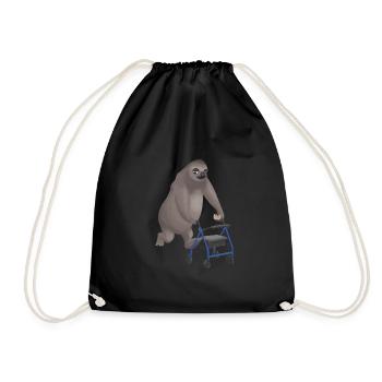 Faultier Rollator Faulpelz Rentner Geschenk - Turnbeutel - Schwarz - Vorne