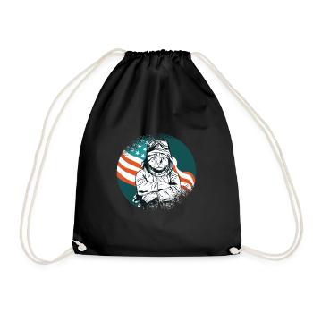 Pilot plane cat kitten - Drawstring Bag - black - Front