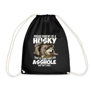Proud parents of a husky dog - Drawstring Bag - black - Front
