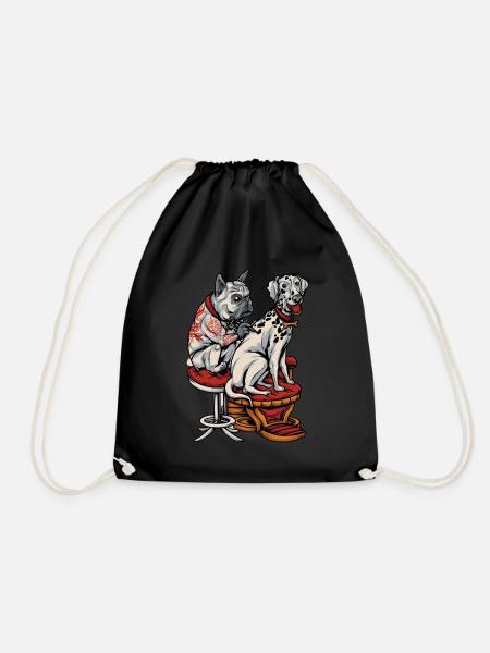 Französische Bulldogge Dalmatiner Tattoo - Turnbeutel - Schwarz
