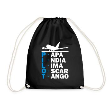 Airplane pilot gift I aviation aviator - Drawstring Bag - black - Front