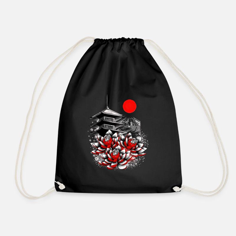Asian geisha japan lotus - Drawstring Bag - black