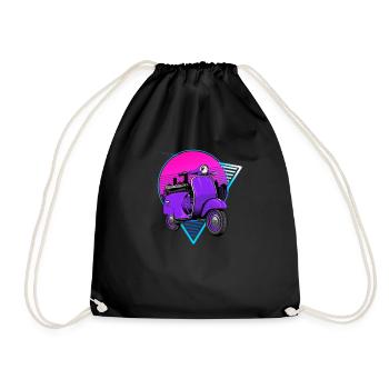 Retro Scooter Mofa Moped Vintage Roller - Drawstring Bag - black - Front