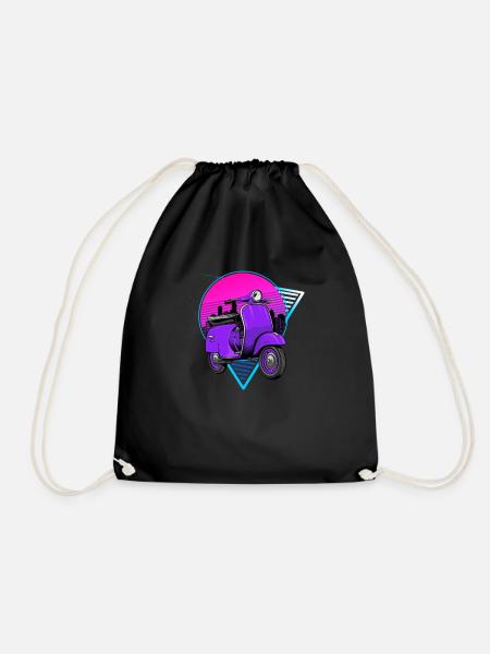 Retro Scooter Mofa Moped Vintage Roller - Drawstring Bag - black
