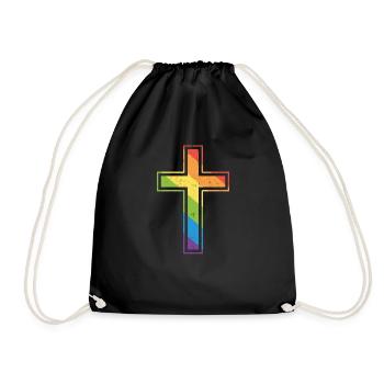 Gay Rainbow Cross Christian LGBT - Drawstring Bag - black - Front