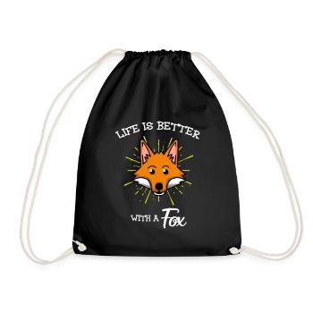 Fox Funny Cute Foxes - Drawstring Bag - black - Front