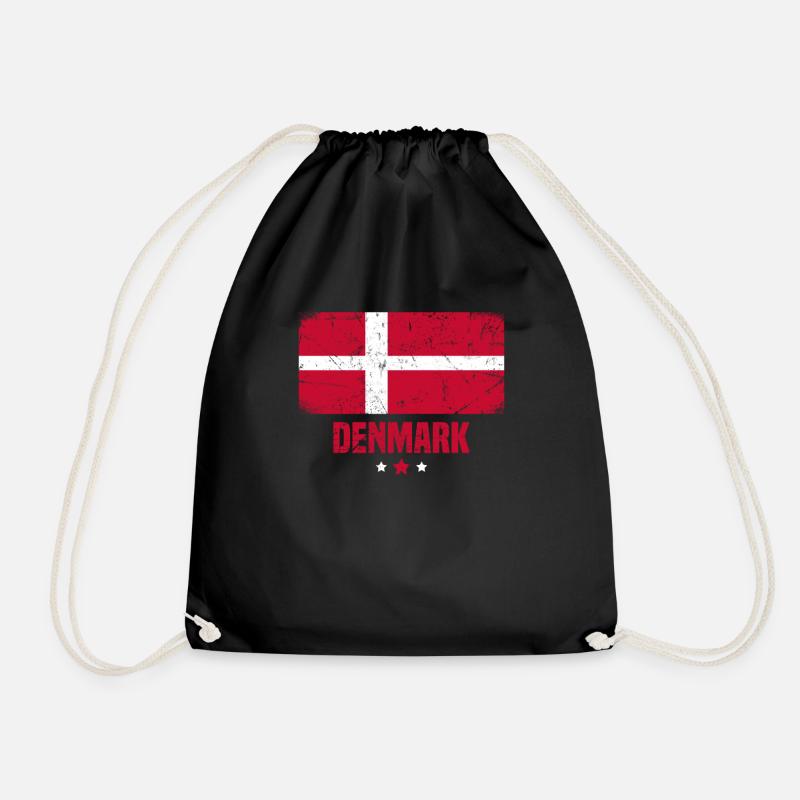 Denmark Danish Flag - Drawstring Bag - black