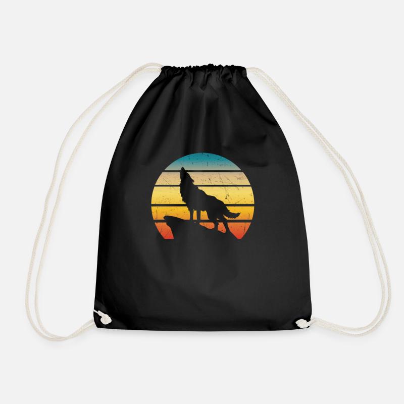 Retro Wolf - Drawstring Bag - black