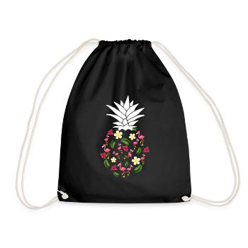 Floral Flamingo Pineapple Tropical - Drawstring Bag - black - Front