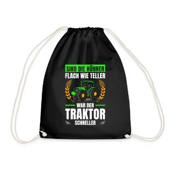 Landwirtschaft Flach Wie Teller Traktor Trecker - Turnbeutel - Schwarz - Vorne