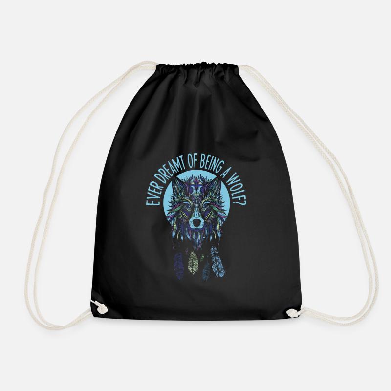 Wolf - Drawstring Bag - black