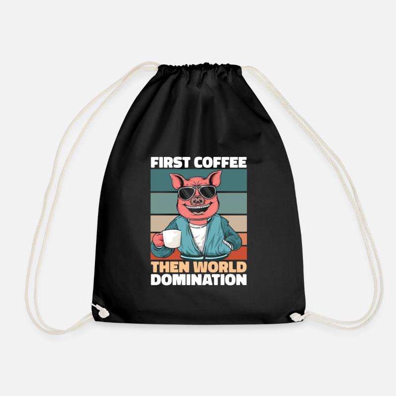 Schwein Schweinebauer Kaffee - Turnbeutel - Schwarz