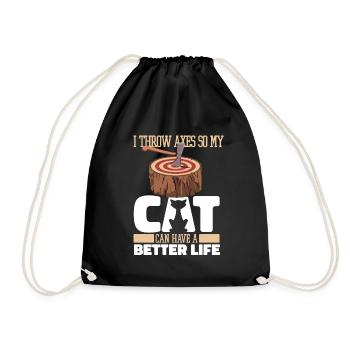 Axe Throwing Axe Thrower Cat - Drawstring Bag - black - Front
