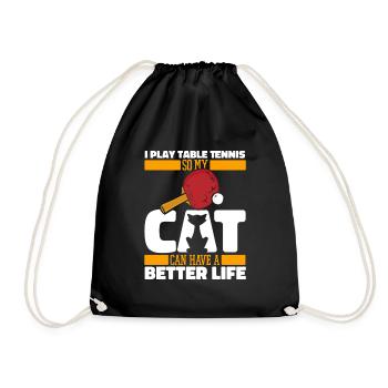Table Tennis Ping-Pong Cat - Drawstring Bag - black - Front