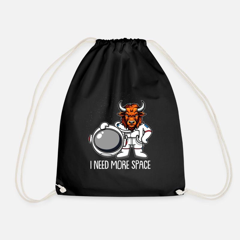 Bison Buffalo Astronaut I Need More Space - Drawstring Bag - black