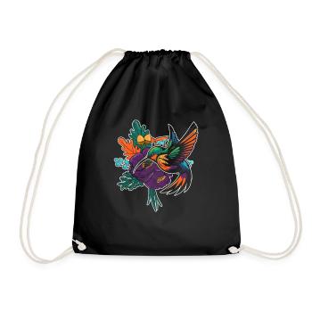 Hummingbird Flower Bird - Drawstring Bag - black - Front