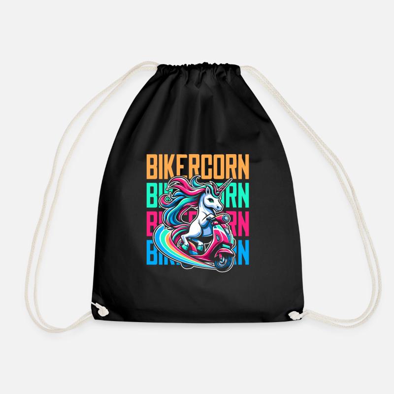 Motorroller Einhorn Scootercorn - Turnbeutel - Schwarz