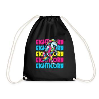80s Achtziger Einhorn Eighticorn - Turnbeutel - Schwarz - Vorne