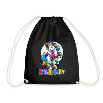 80s Achtziger Einhorn Eighticorn - Turnbeutel - Schwarz - Vorne