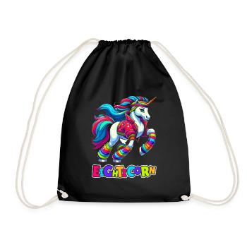 80s Achtziger Einhorn Eighticorn - Turnbeutel - Schwarz - Vorne