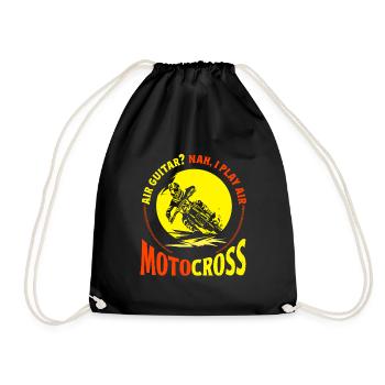 Dirt Biker Riding AIr Guitar Air Motorcross Dirt - Drawstring Bag - black - Front