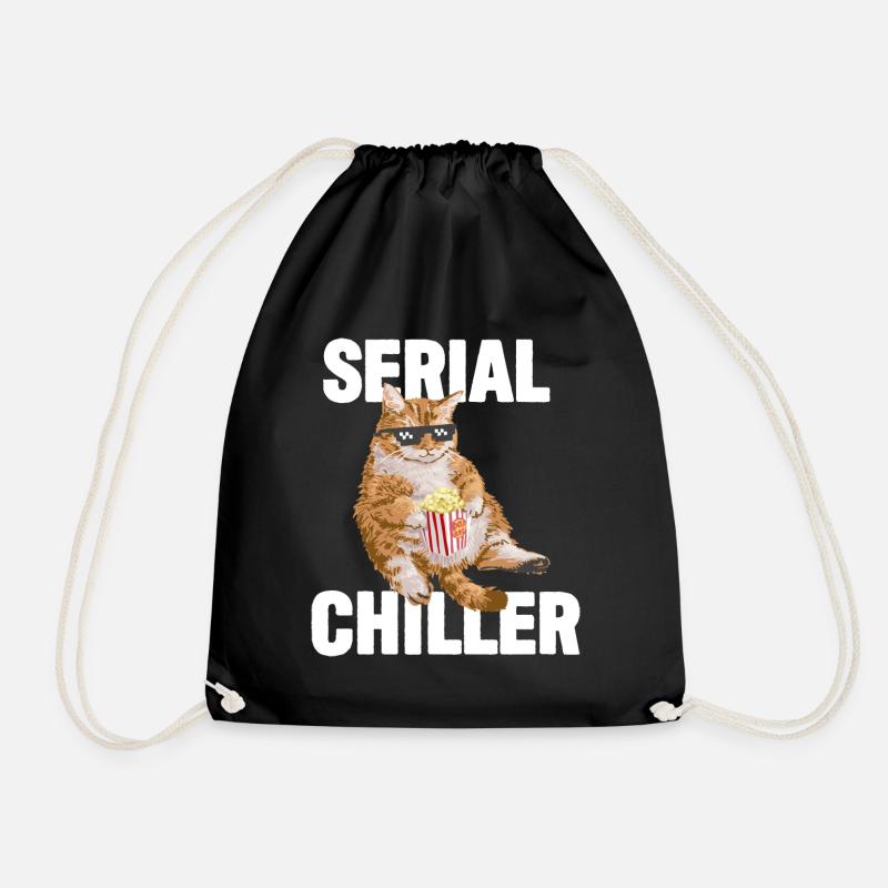 Faule Katze lustig - Serien-Chiller - Turnbeutel - Schwarz