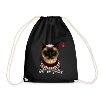 Grumpy Siam Christmas Cat - Charity - Drawstring Bag - black - Front
